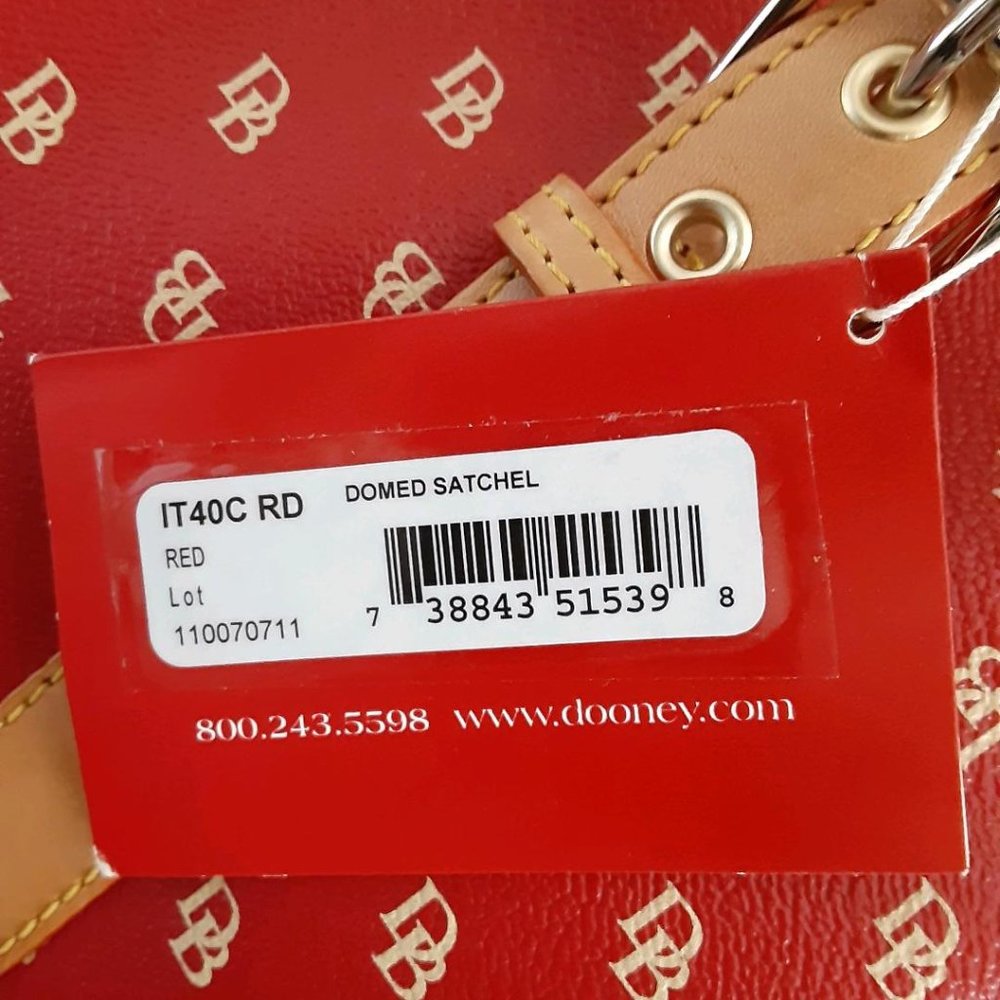 Red Logo-Print Satchel with Tan Trim and Double Handles, No Strap ! - Picture 6 of 16